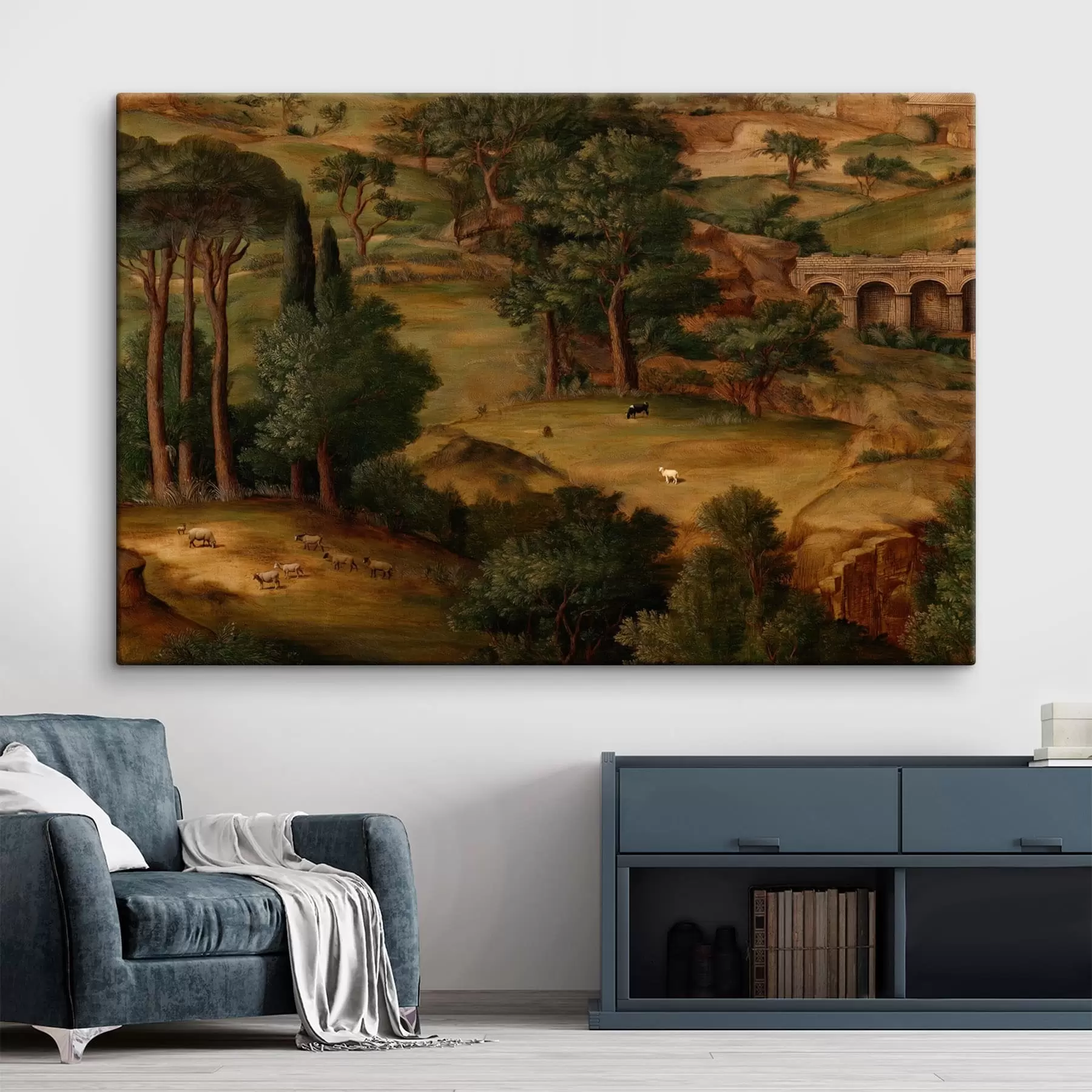 Wandbilder Ländliche Landschaft mit Bäumen und antiken Ruinen s49675