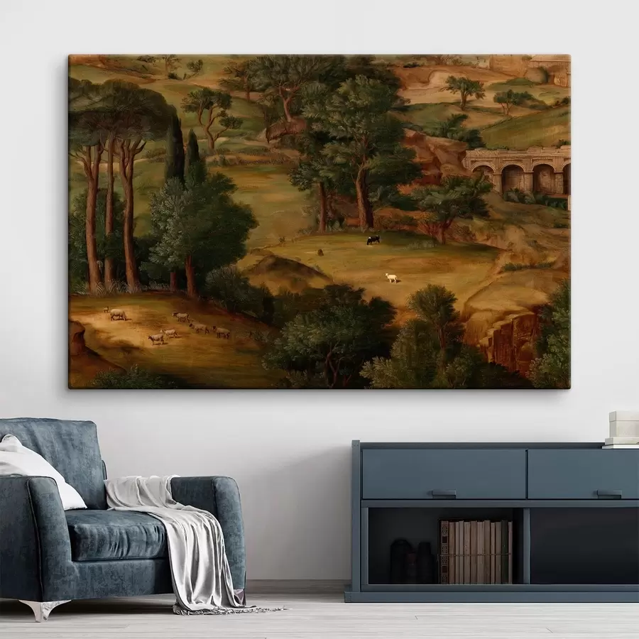 Wandbilder Ländliche Landschaft mit Bäumen und antiken Ruinen s49675
