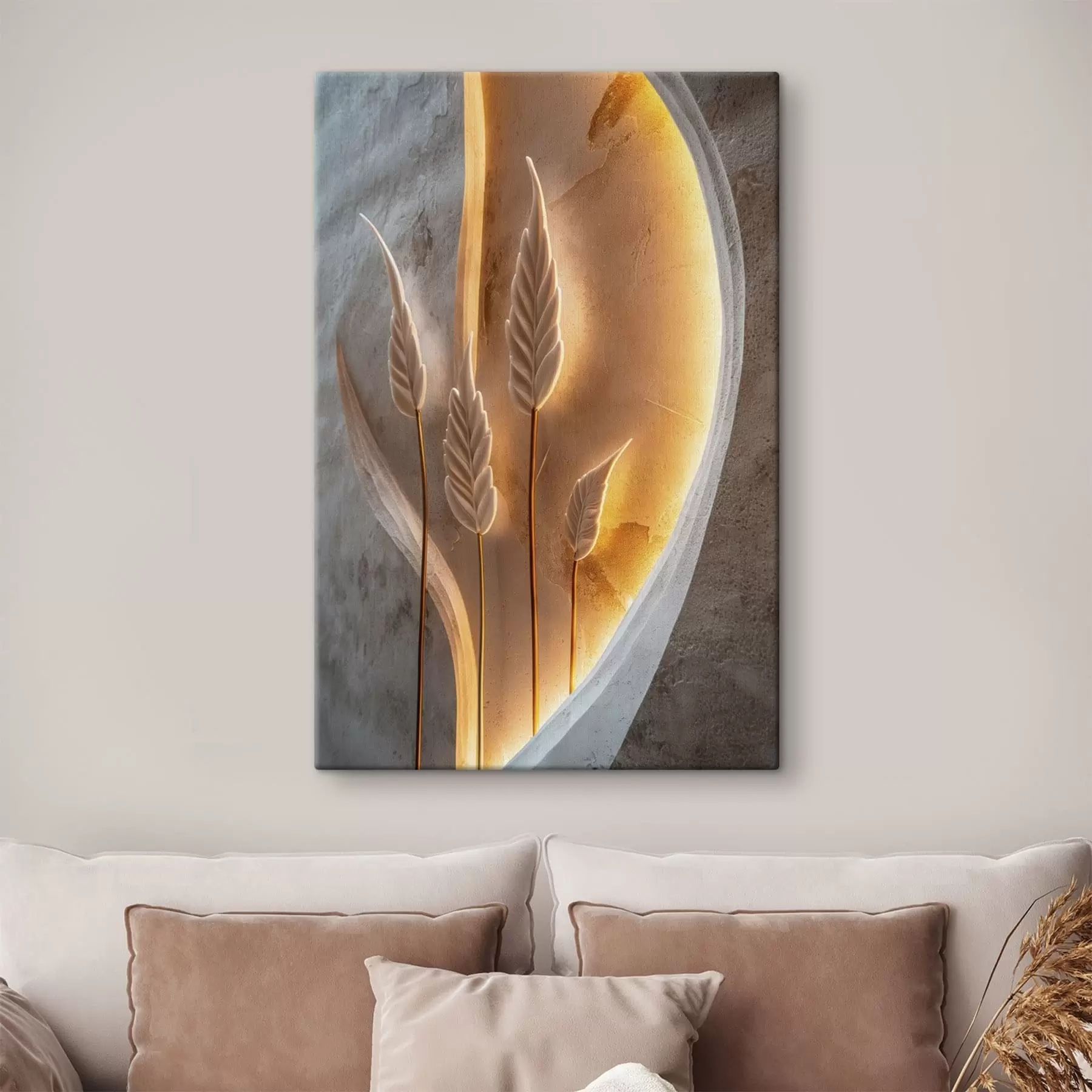 Wandbilder Dekorative Blätter mit warmer Hintergrundbeleuchtung s49681