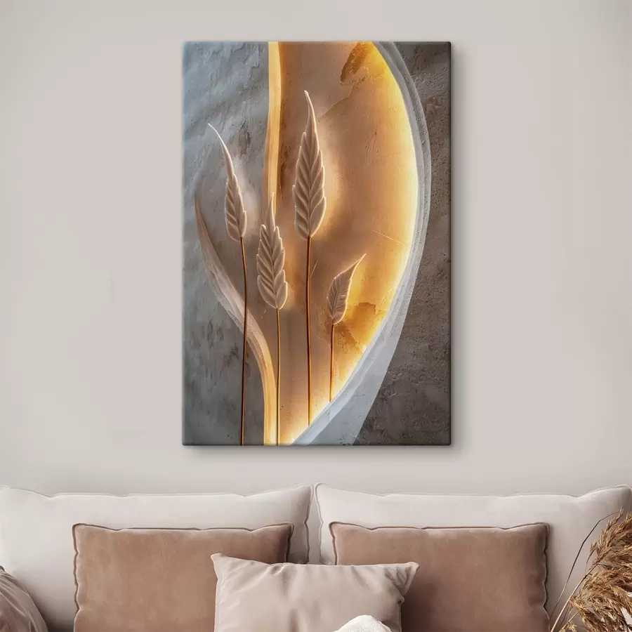 Wandbilder Dekorative Blätter mit warmer Hintergrundbeleuchtung s49681