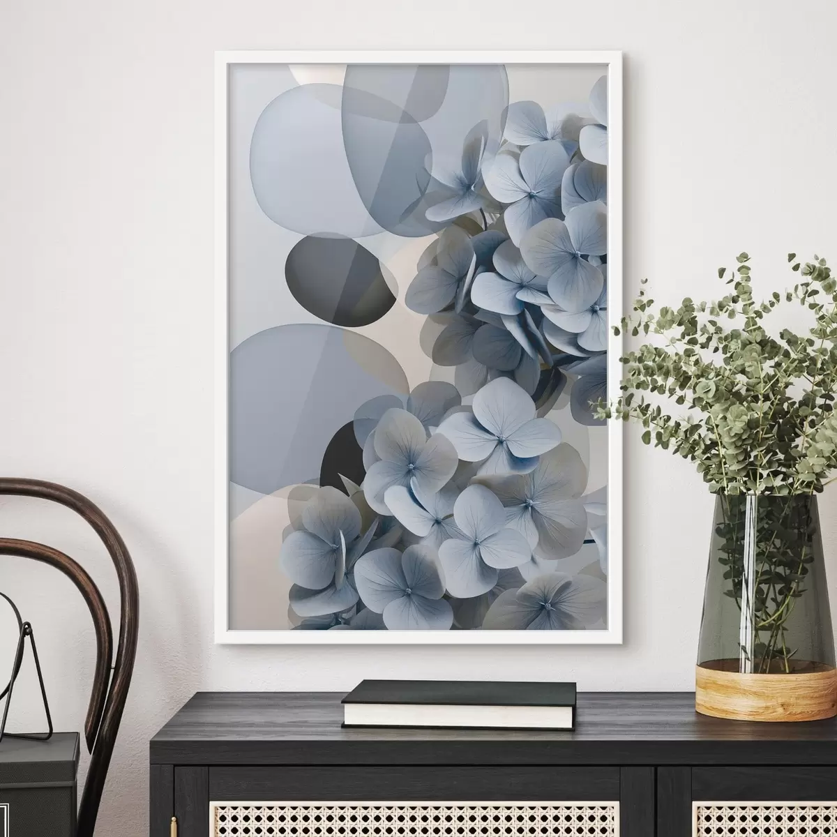 Poster Eine moderne Abstraktion mit Hortensien f49699