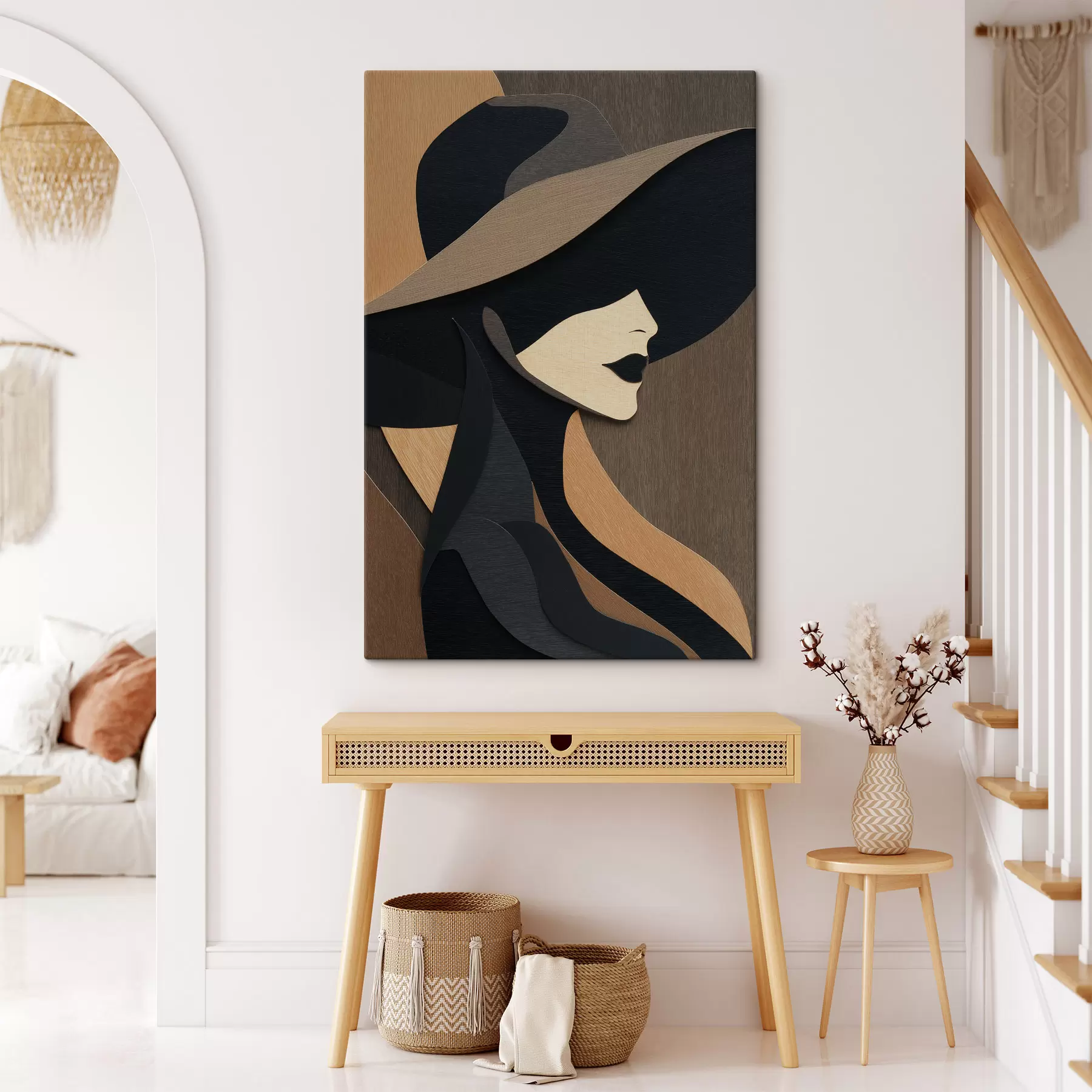 Wandbilder Silhouette einer Frau mit Hut s49824