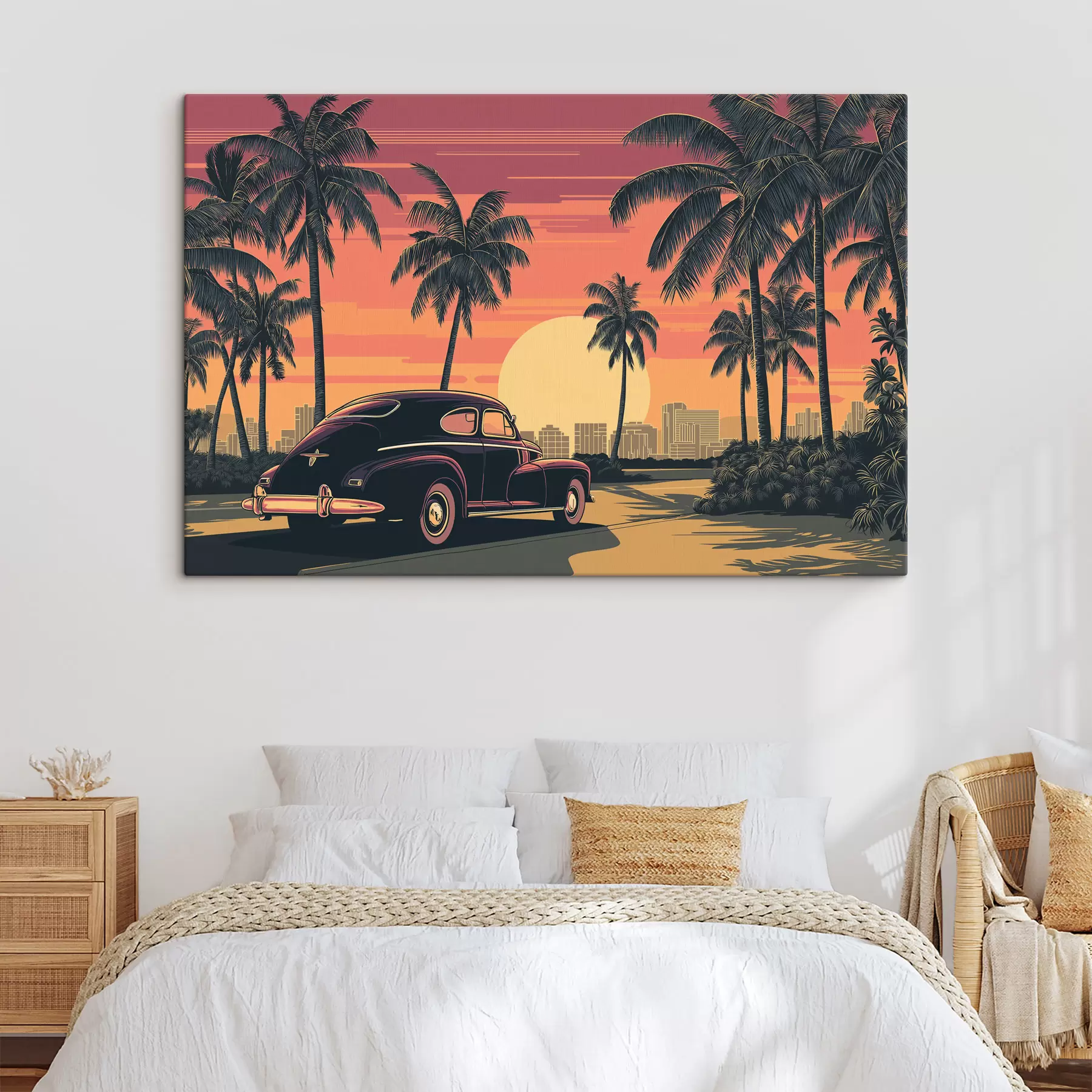 Wandbilder Oldtimer mit Palmen s49833