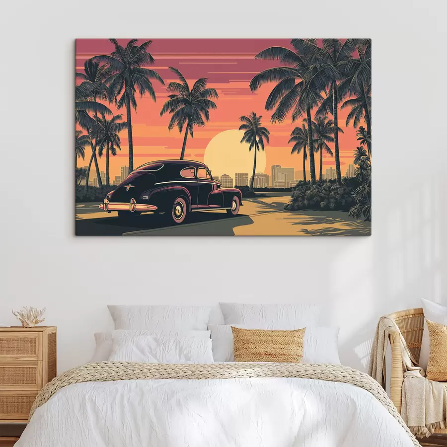 Wandbilder Oldtimer mit Palmen s49833