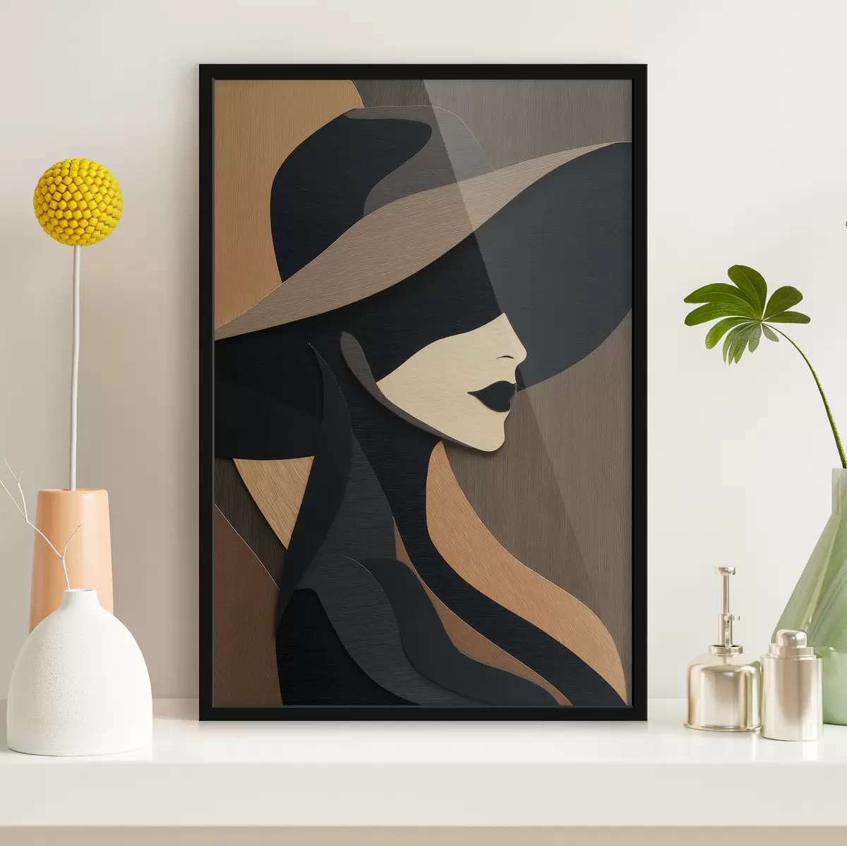Poster Silhouette einer Frau mit Hut f49824