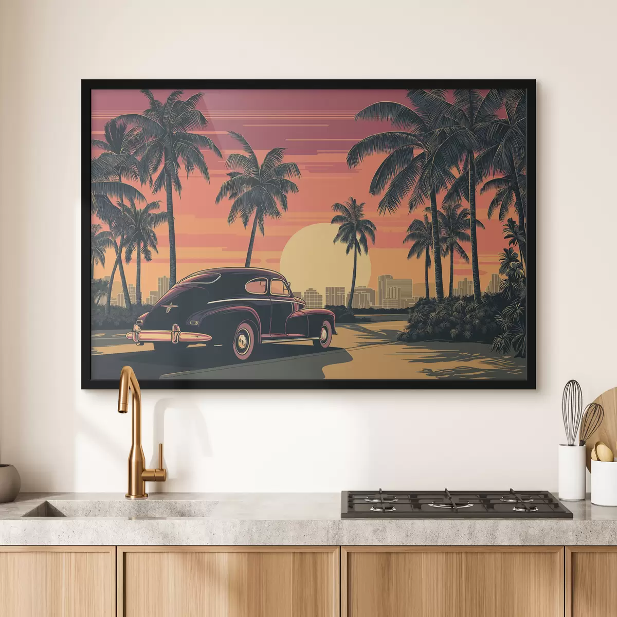 Poster Oldtimer mit Palmen f49833