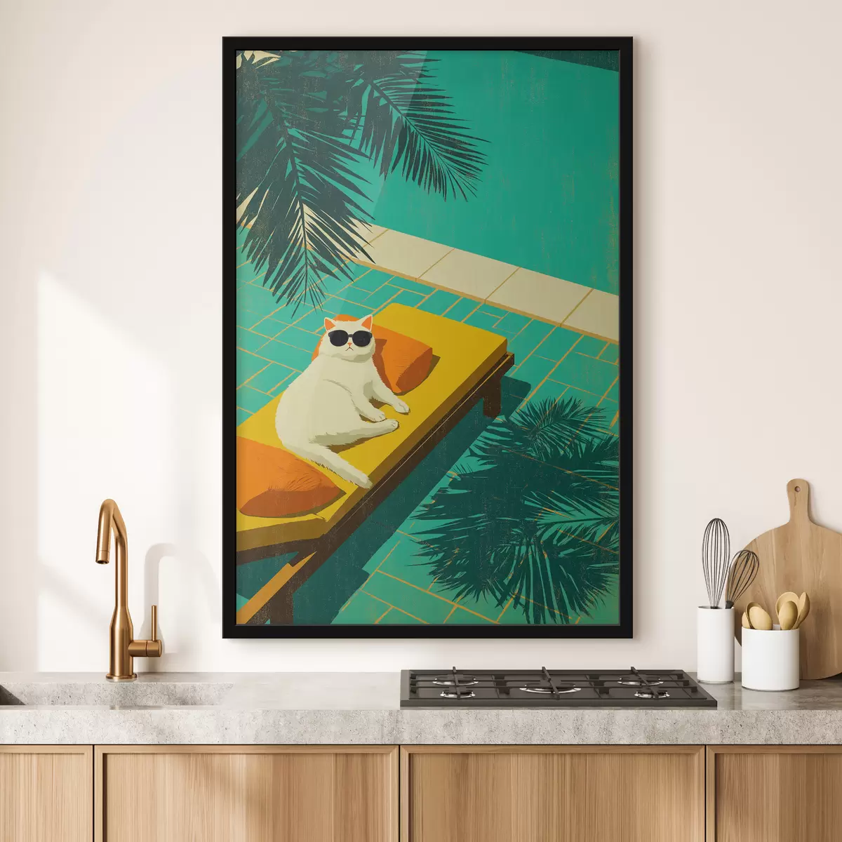 Poster Katze am Pool f49834