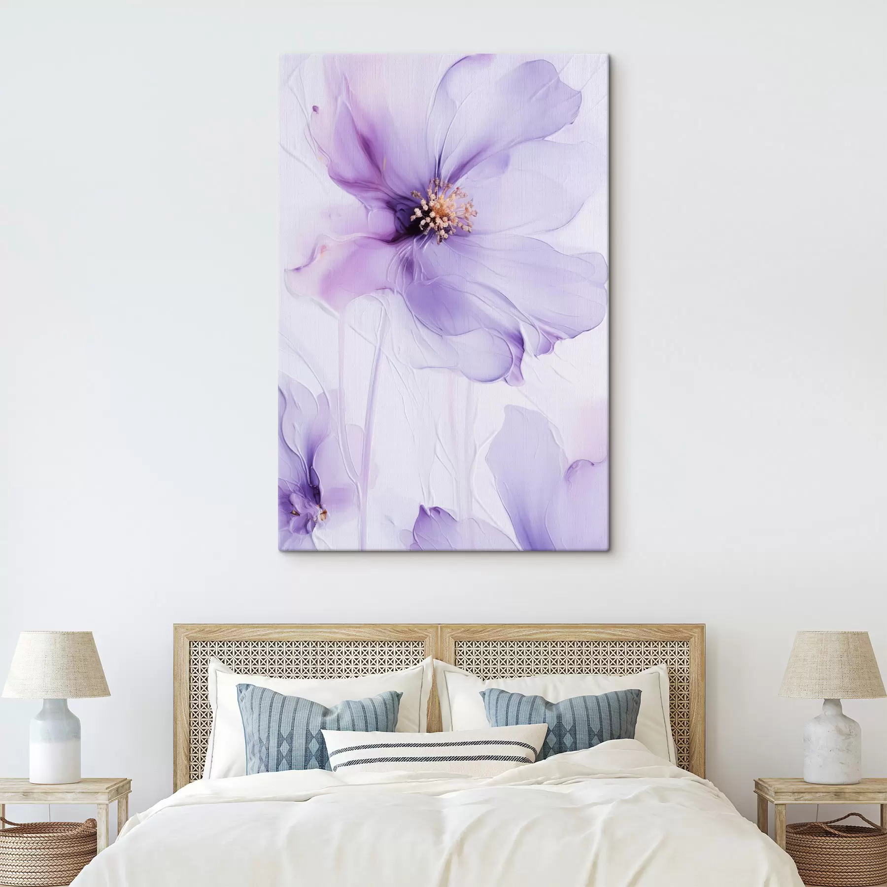Wandbilder Zarte Blumen mit filigranen Details und einem strukturierten weißen Hintergrund s49761