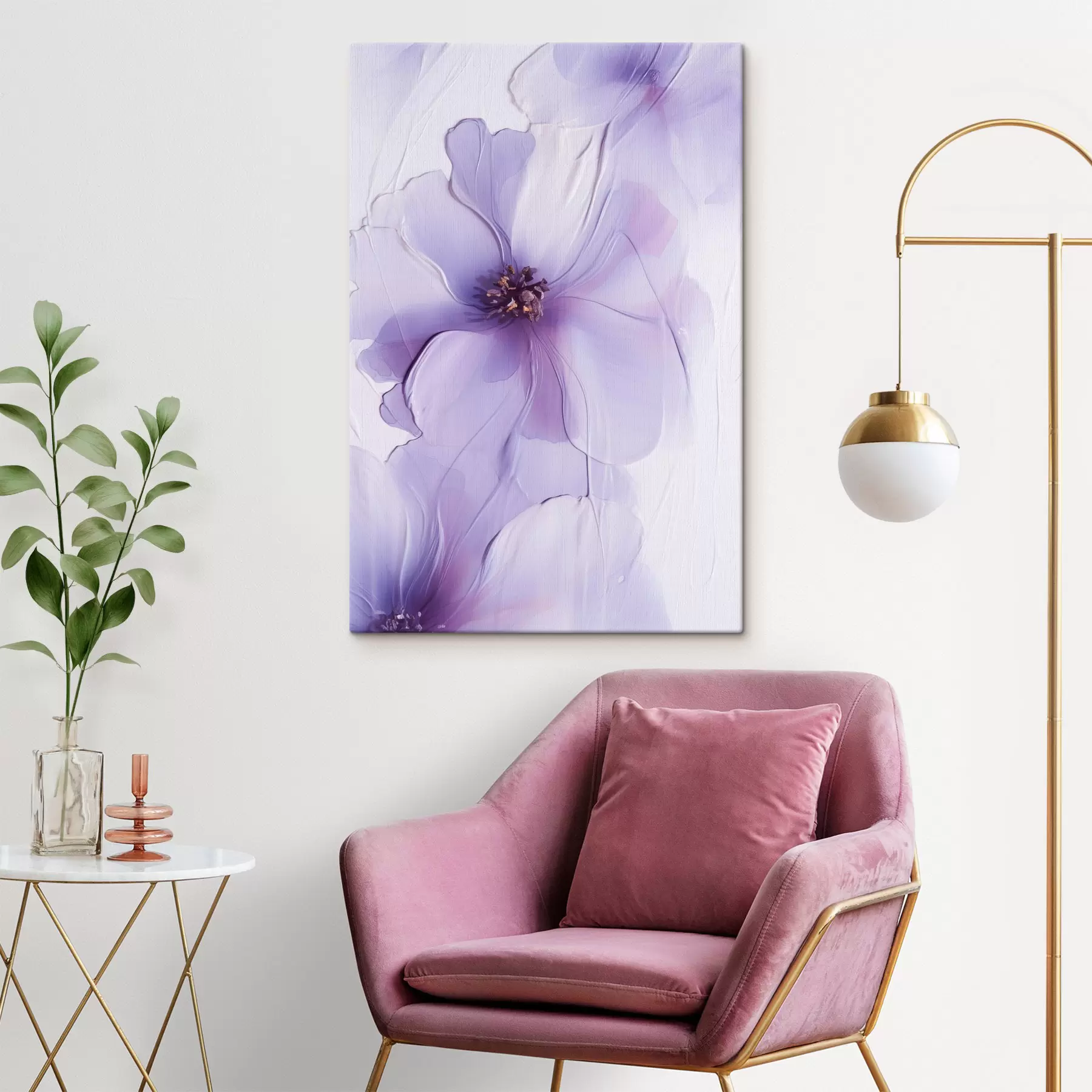Wandbilder Zarte Blumen mit filigranen Details und einem strukturierten weißen Hintergrund s49762