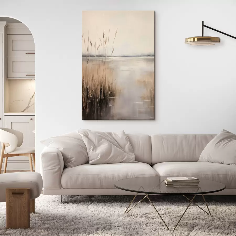 Wandbilder Hohe, trockene Schilfhalme und Gräser in gedeckten Beige- und Brauntönen s49796