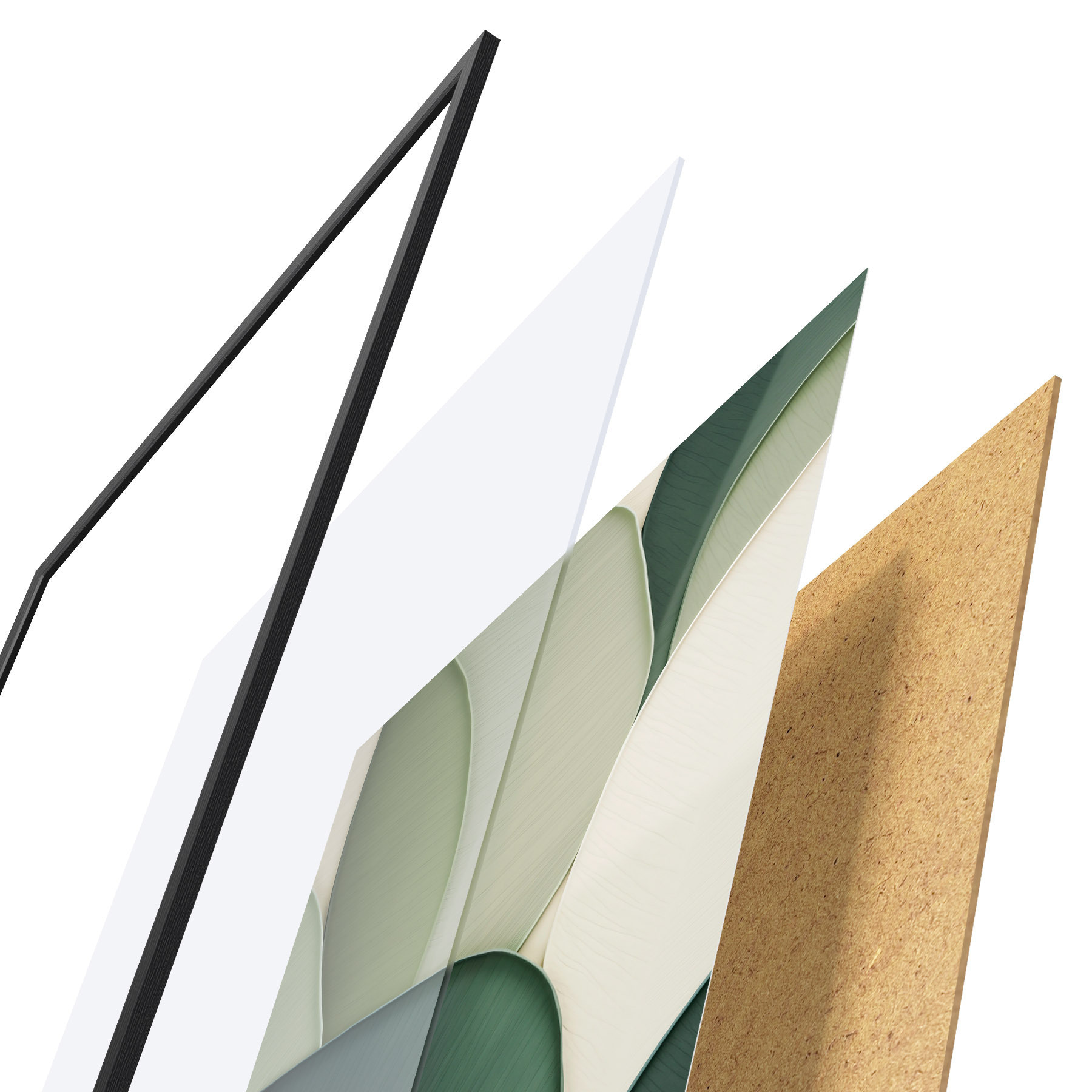 Poster Abstrakte Kunst mit sich überlappenden organischen Formen in Grün und Cremefarben f49777