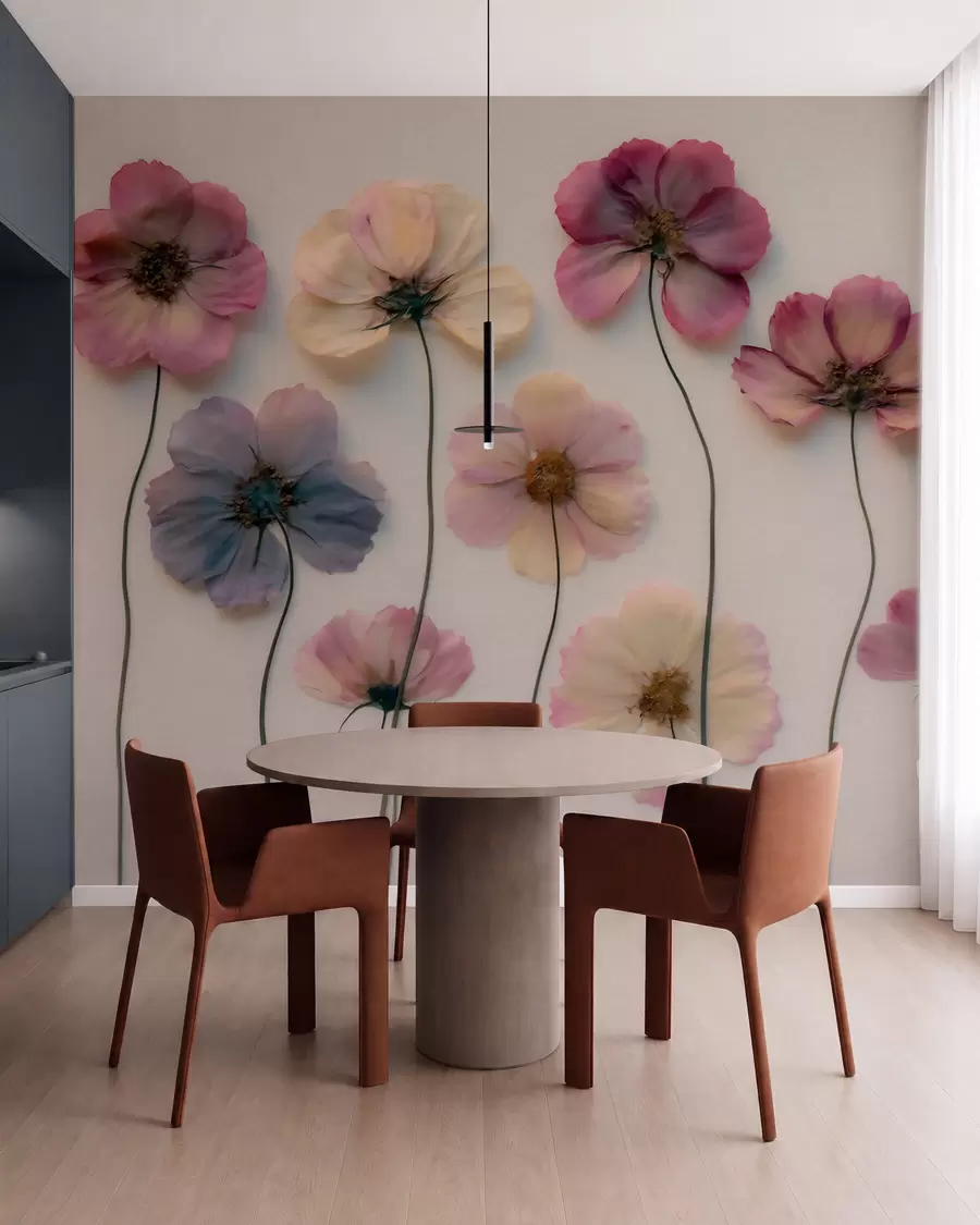 Fototapete Herbarium-Komposition mit gepressten Blumen und 3D-Struktur w09911