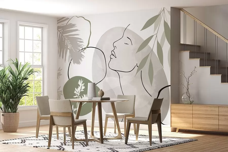Fototapete Abstraktion mit Vegetation und der Silhouette eines Gesichts w05776v1