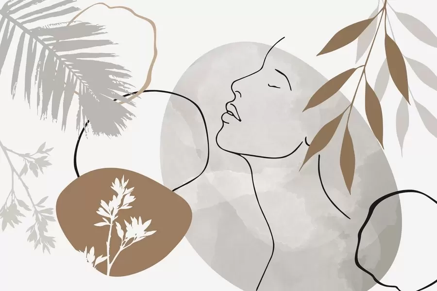 Fototapete Abstraktion mit Vegetation und der Silhouette eines Gesichts w05776