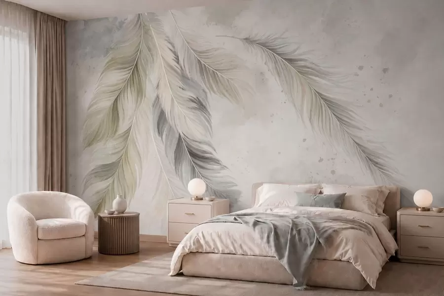 Fototapete Helle Federn vor einem sanften Aquarellhintergrund w05737v1