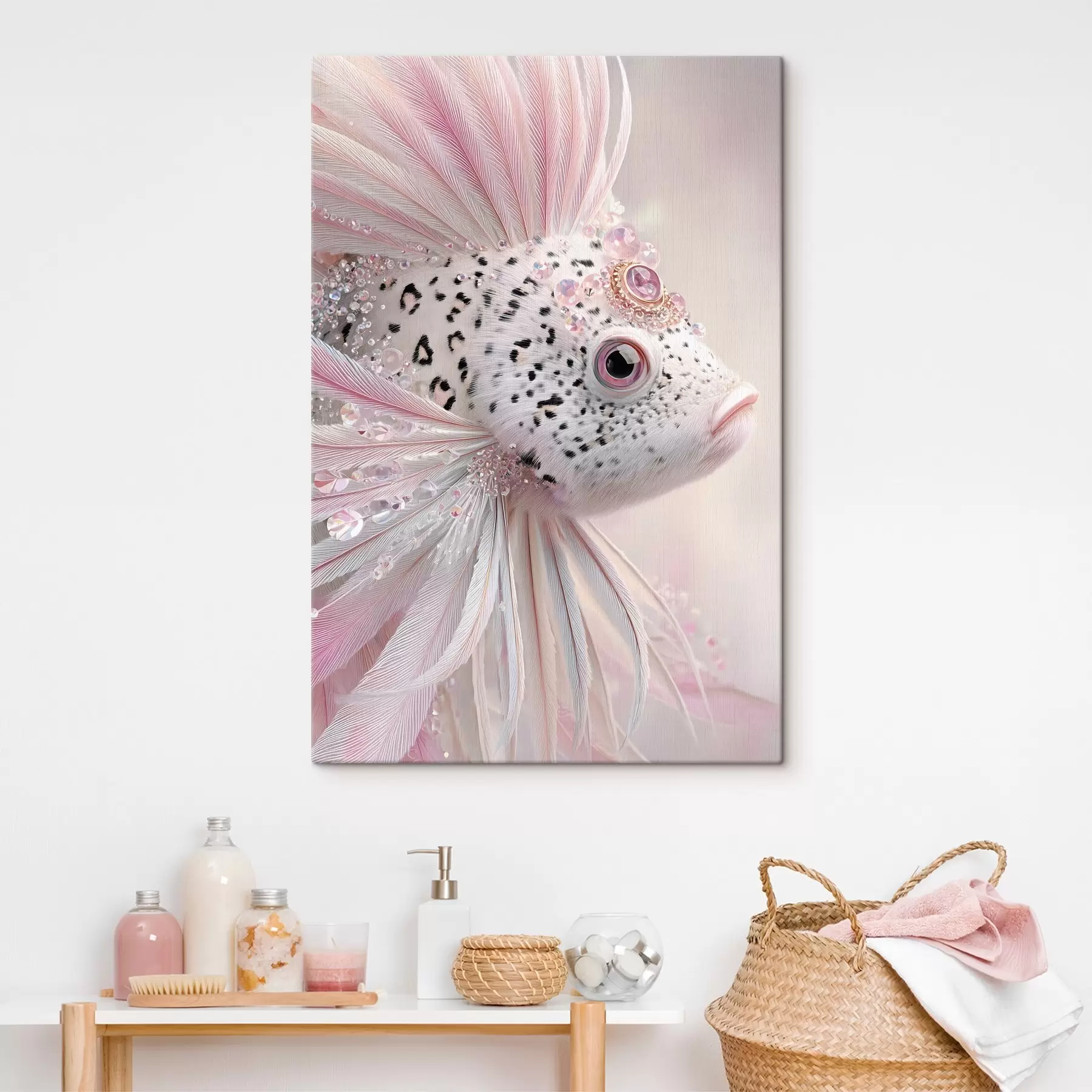 Wandbilder Ein rosa, surrealer Fisch mit Verzierungen s49871