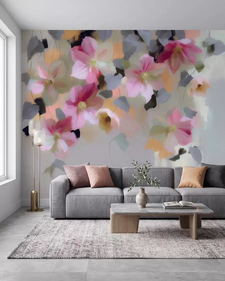 Fototapete Eine helle und luftige Komposition mit herabhängenden Blumen im Aquarellstil w09931