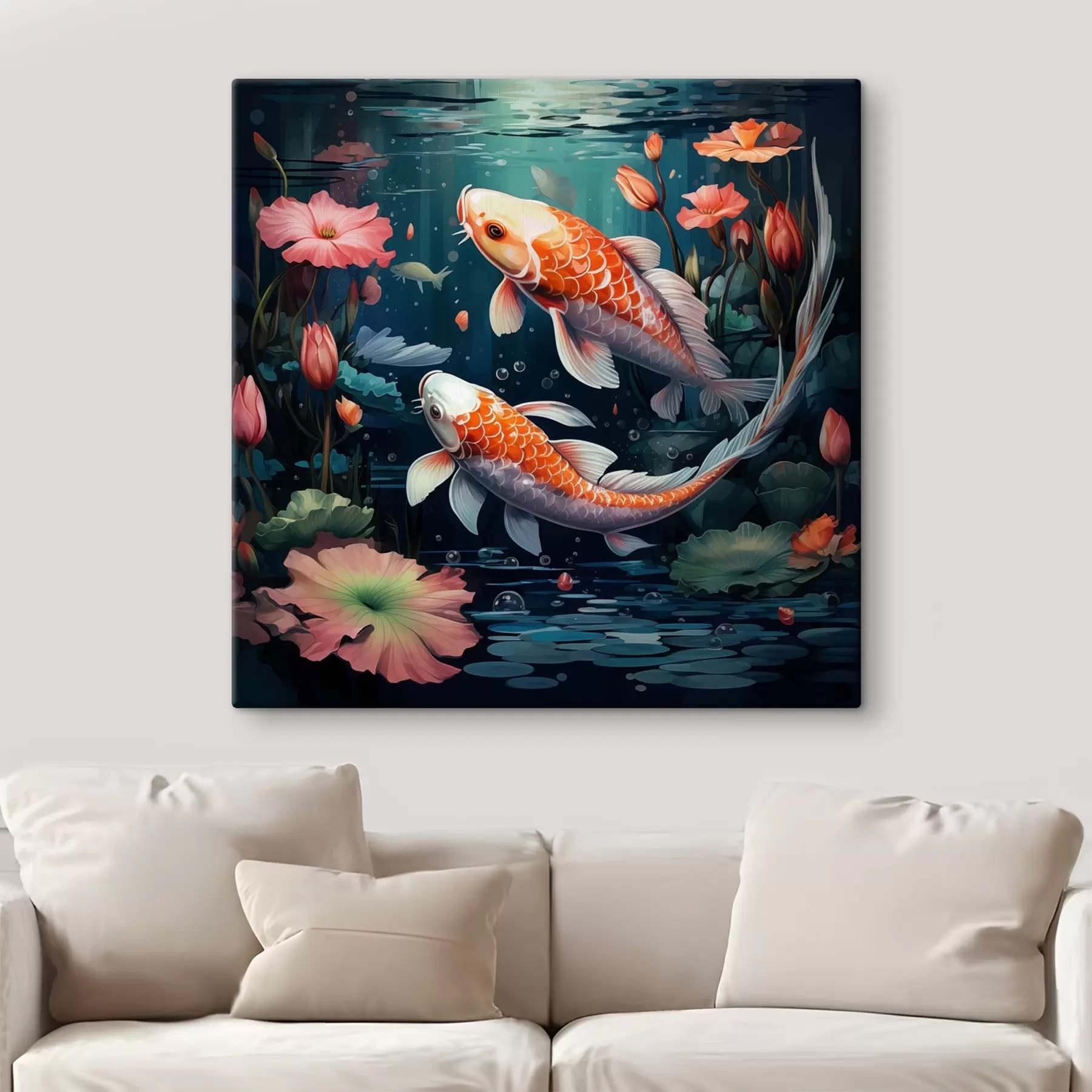 Wandbilder Koi-Karpfen mit Lotusblumen s50038