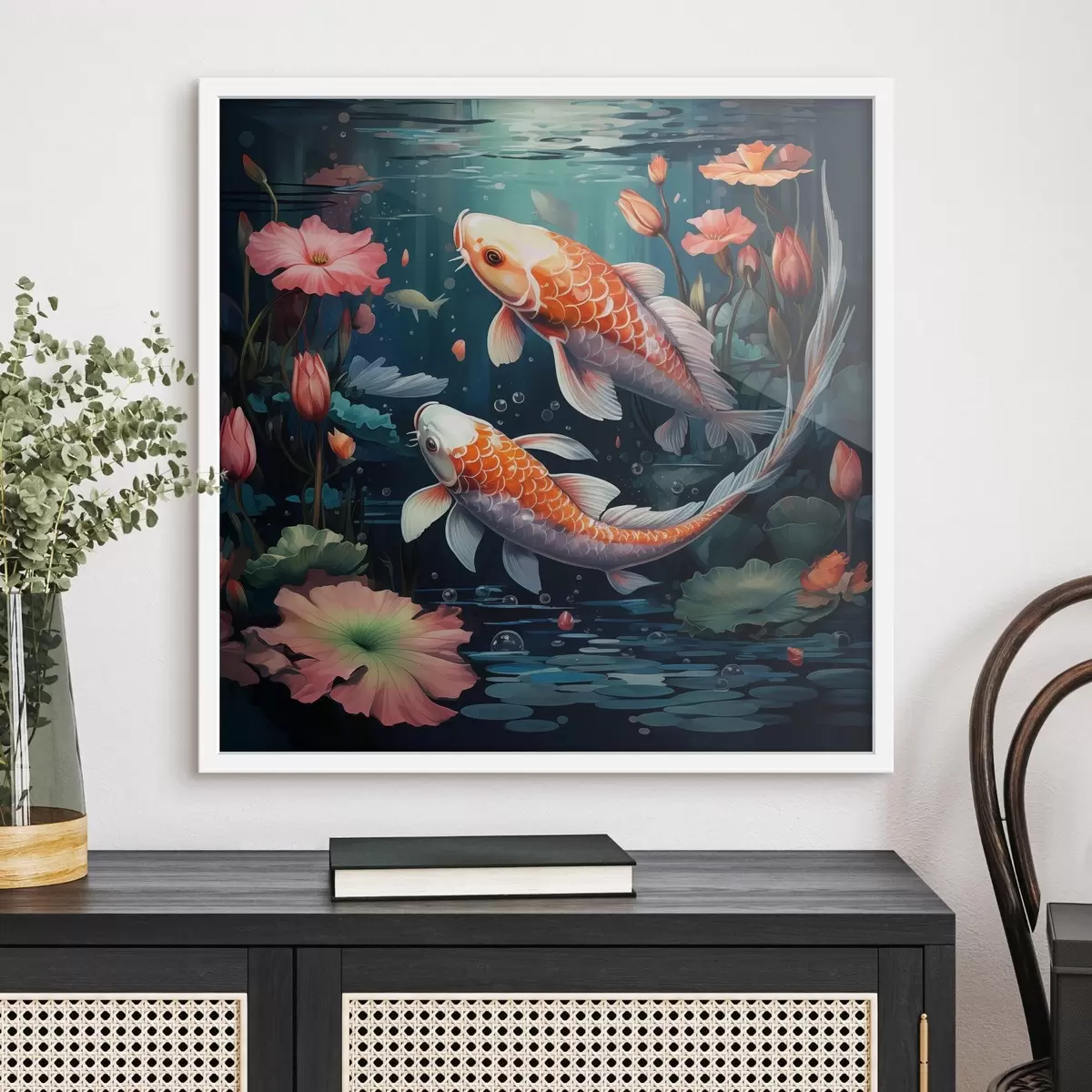 Poster Koi-Karpfen mit Lotusblumen f50038