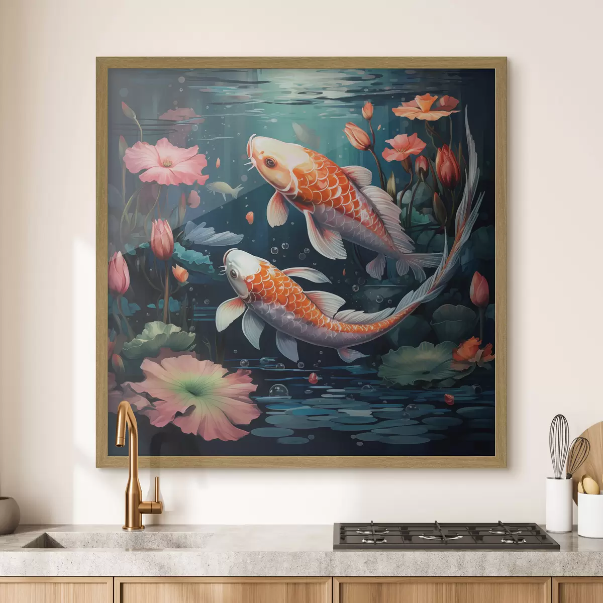Poster Koi-Karpfen mit Lotusblumen f50038