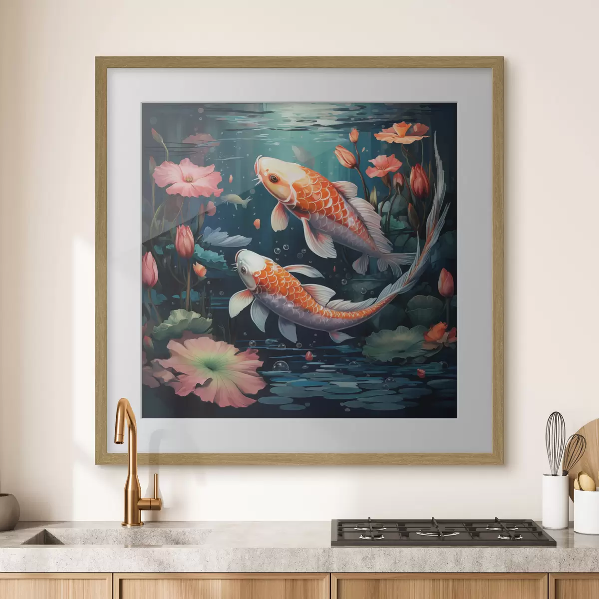 Poster Koi-Karpfen mit Lotusblumen f50038