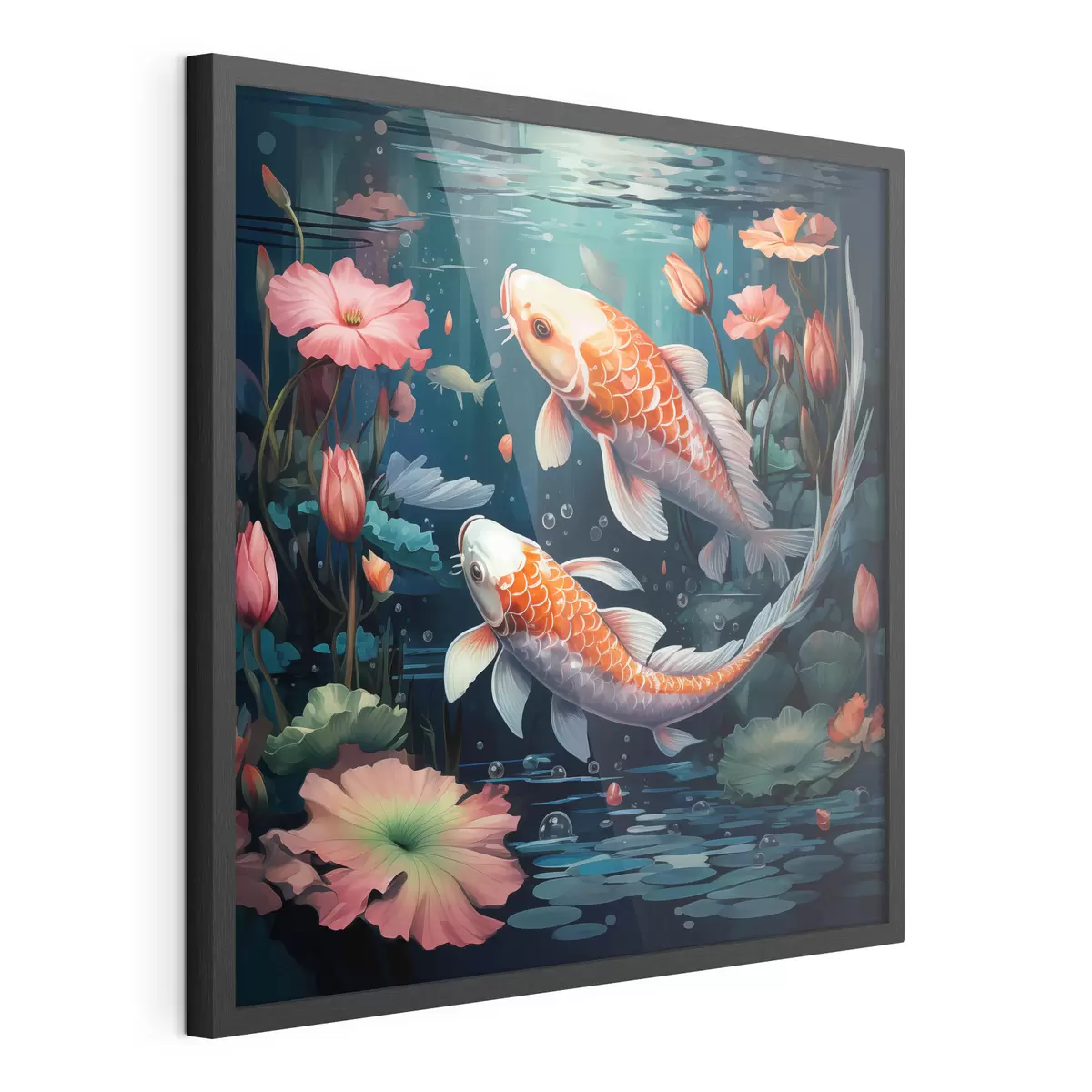 Poster Koi-Karpfen mit Lotusblumen f50038