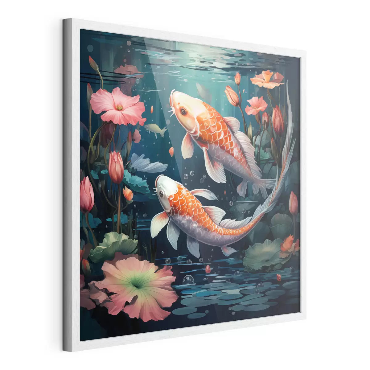 Poster Koi-Karpfen mit Lotusblumen f50038