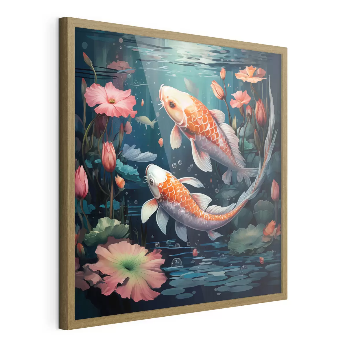 Poster Koi-Karpfen mit Lotusblumen f50038
