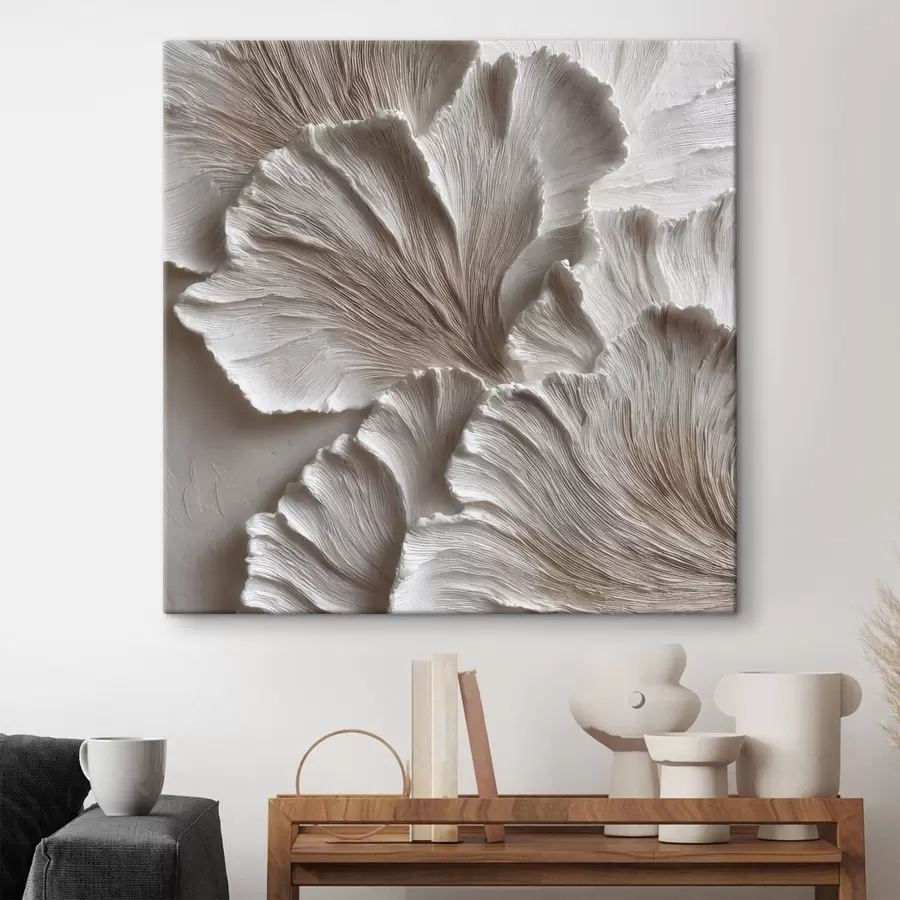 Wandbilder Komposition mit plastischen organischen Formen in einer Farbpalette aus Beige- und Weißtönen s49708