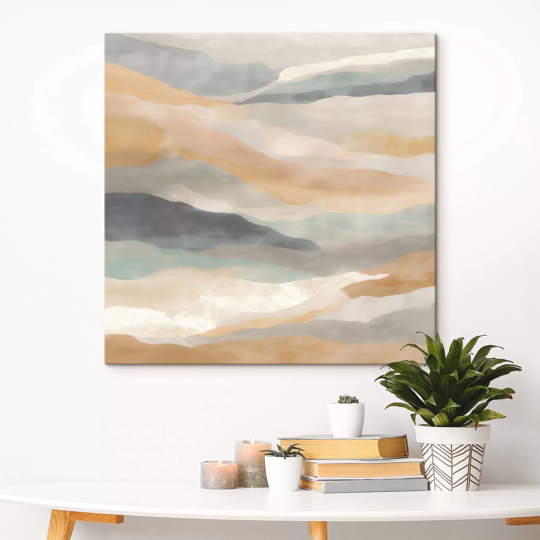 Wandbilder Hügel in warmen und grauen Farbtönen im Aquarellstil s49713