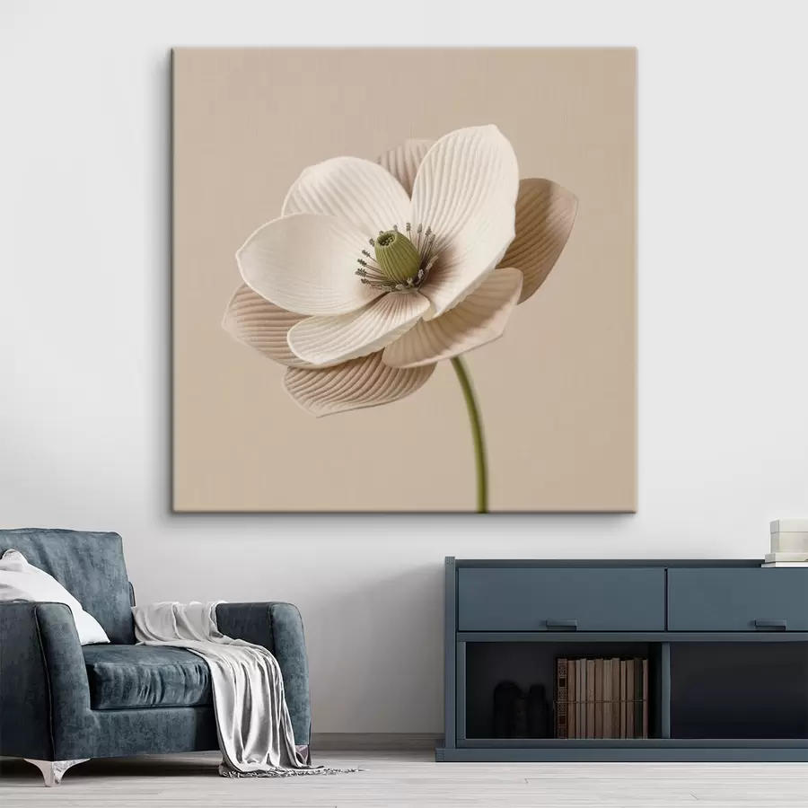 Wandbilder Blume mit strukturierten Blütenblättern in Beigetönen im minimalistischen Stil s49719