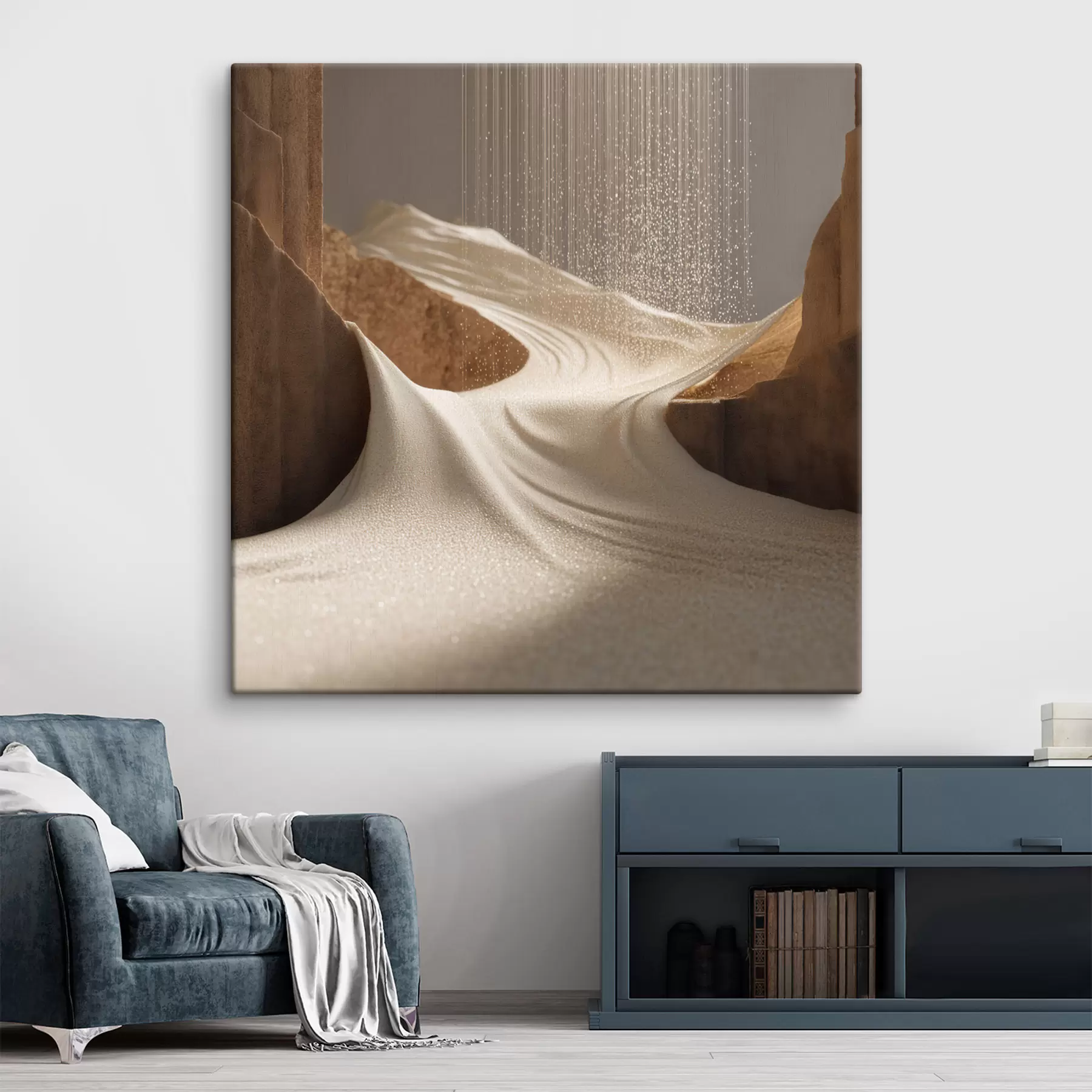 Wandbilder Stilisierte Bergschlucht in einer Farbpalette aus Beige- und Brauntönen s49722