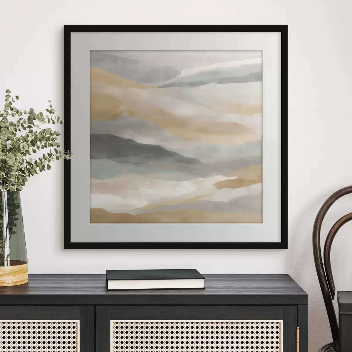 Poster Hügel in warmen und grauen Farbtönen im Aquarellstil f49713