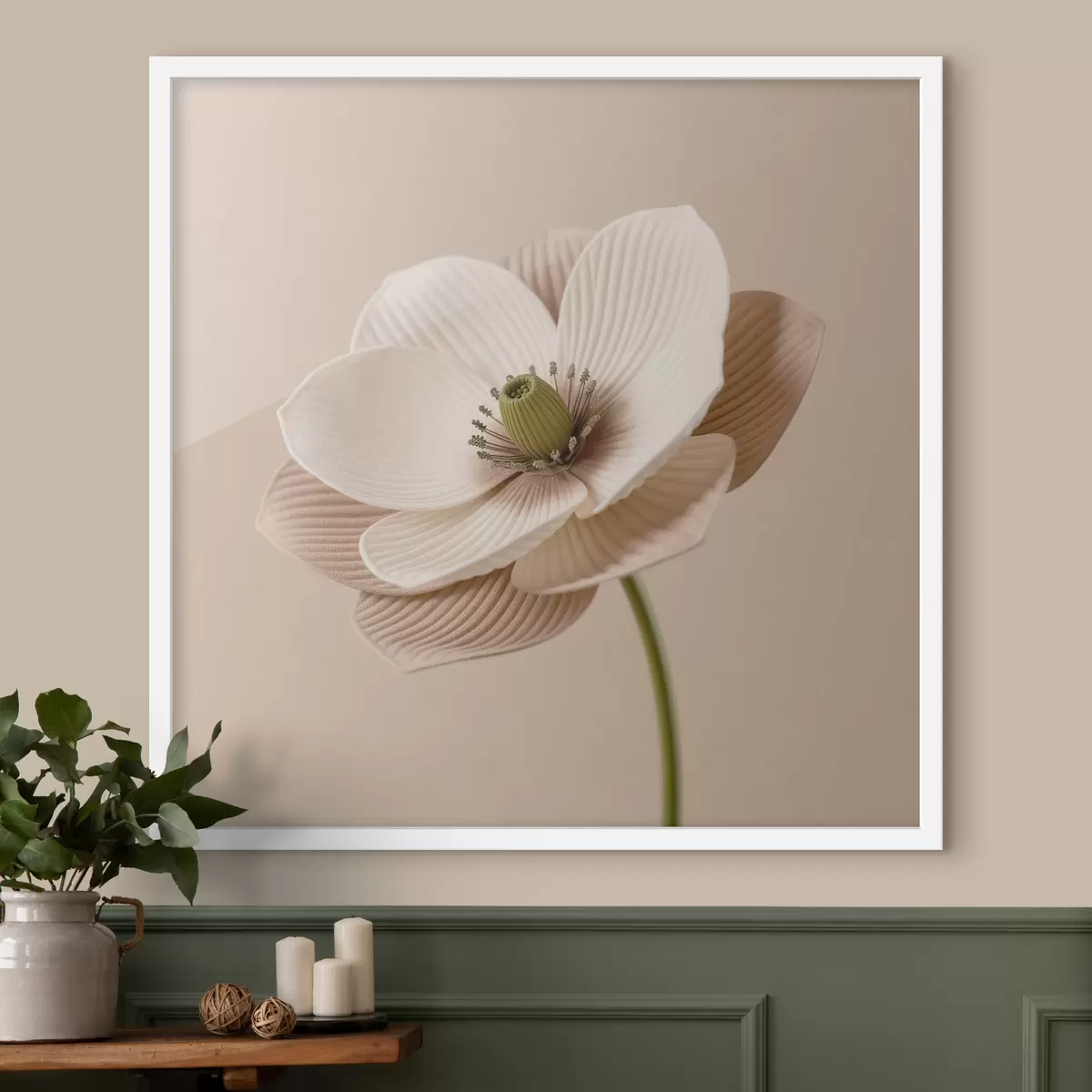 Poster Blume mit strukturierten Blütenblättern in Beigetönen im minimalistischen Stil f49719