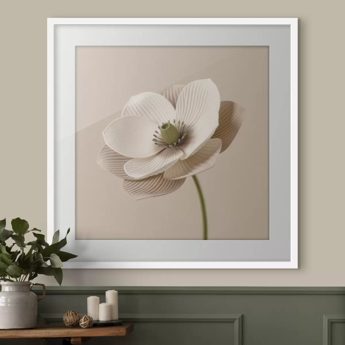Poster Blume mit strukturierten Blütenblättern in Beigetönen im minimalistischen Stil f49719
