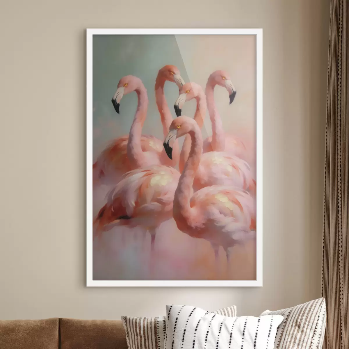 Poster Rosa Flamingos in sanften Pastelltönen im Ölgemälde-Stil f49726