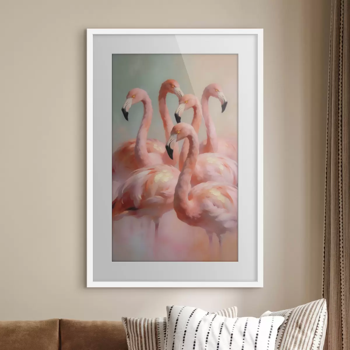 Poster Rosa Flamingos in sanften Pastelltönen im Ölgemälde-Stil f49726