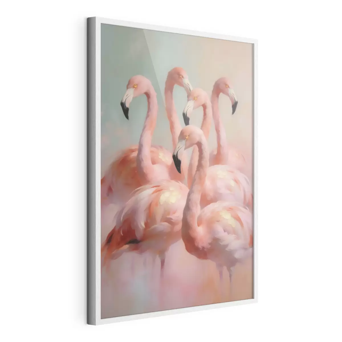 Poster Rosa Flamingos in sanften Pastelltönen im Ölgemälde-Stil f49726