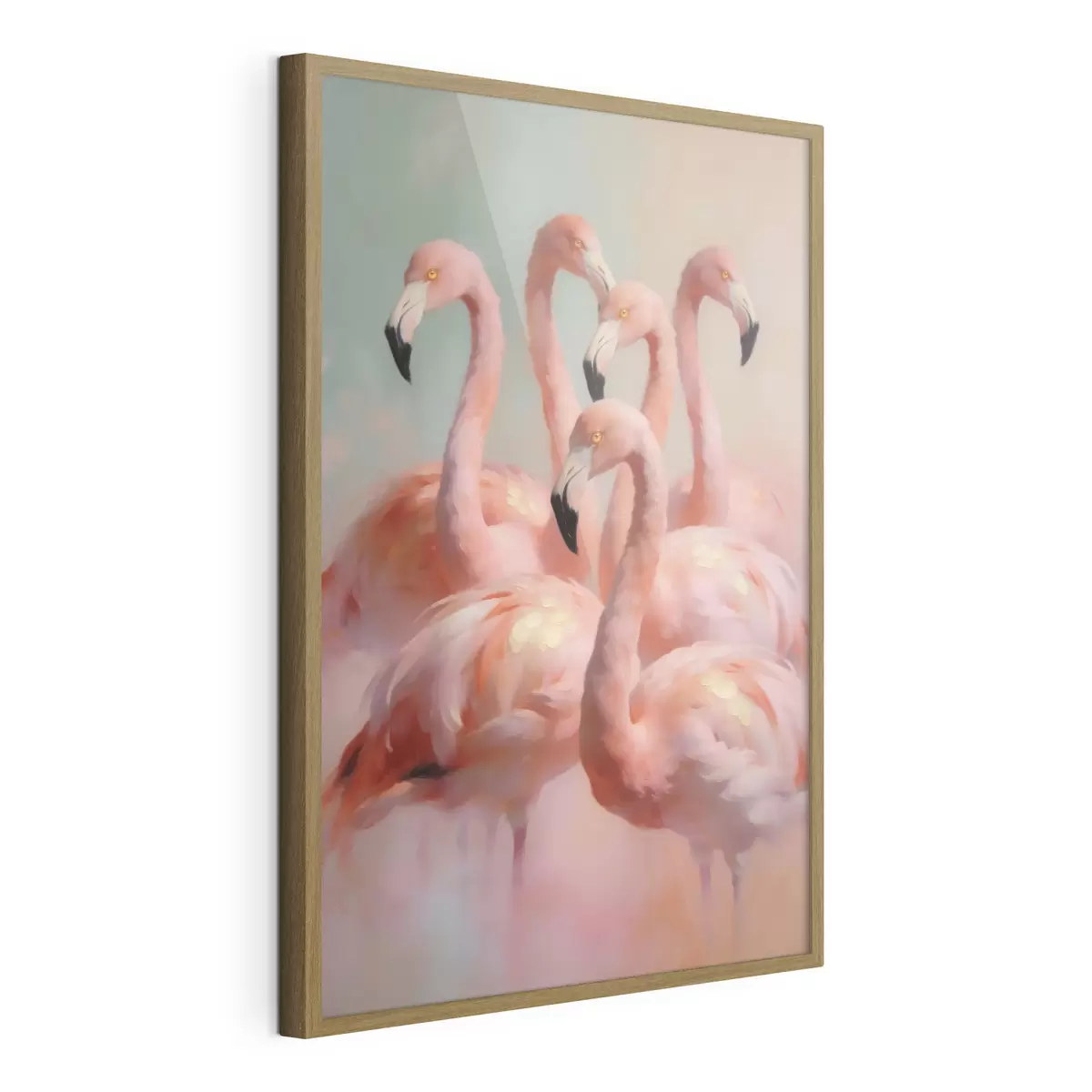 Poster Rosa Flamingos in sanften Pastelltönen im Ölgemälde-Stil f49726