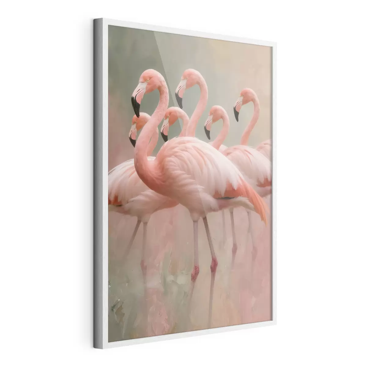 Poster Dekoratives Porträt einer Flamingoschwarm im zeitgenössischen Malstil f49727
