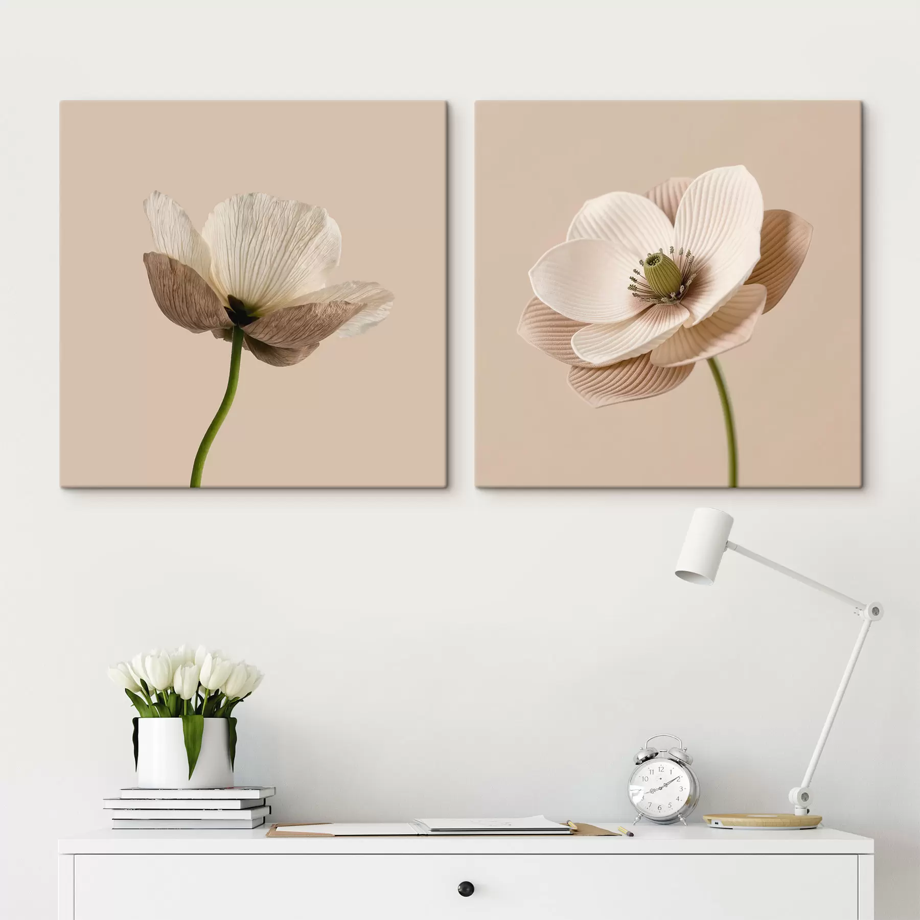 Wandbilder Blumenarrangement in Beige- und Korallentönen im Stil moderner Kunstillustrationen m30653