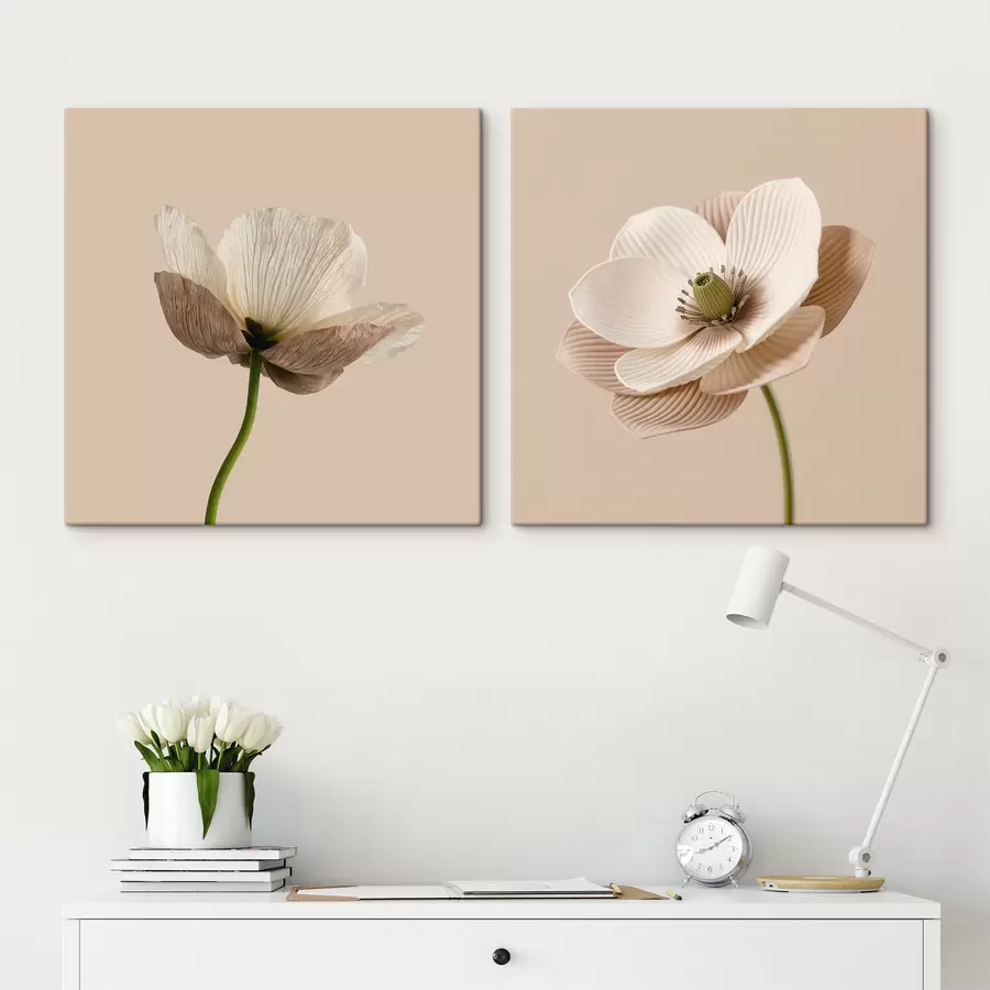 Wandbilder Blumenarrangement in Beige- und Korallentönen im Stil moderner Kunstillustrationen m30653