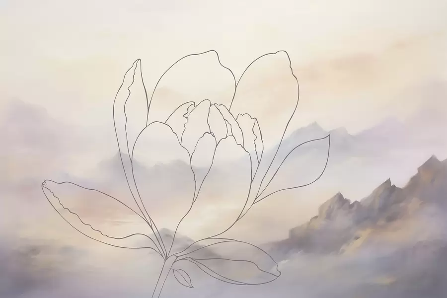 Fototapete Berglandschaft mit einer Blumensilhouette w05788