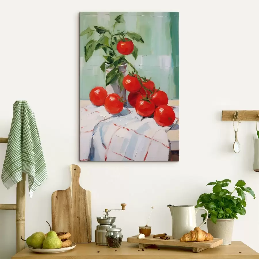 Wandbilder Tomaten auf einer Tischdecke, Gemäldeimitation s50063