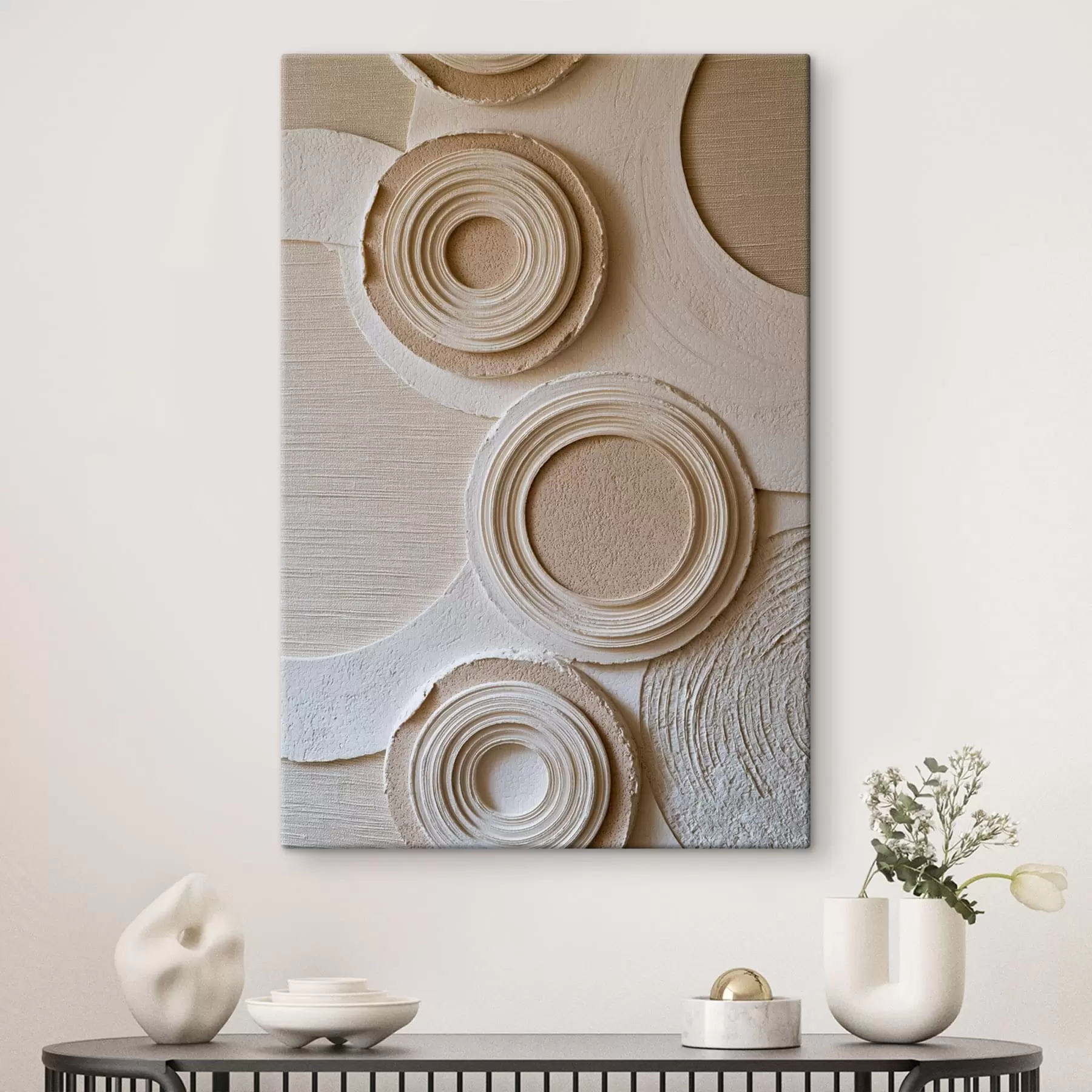 Wandbilder Geometrische Komposition mit Kreisen und Relief-Effekt s49956