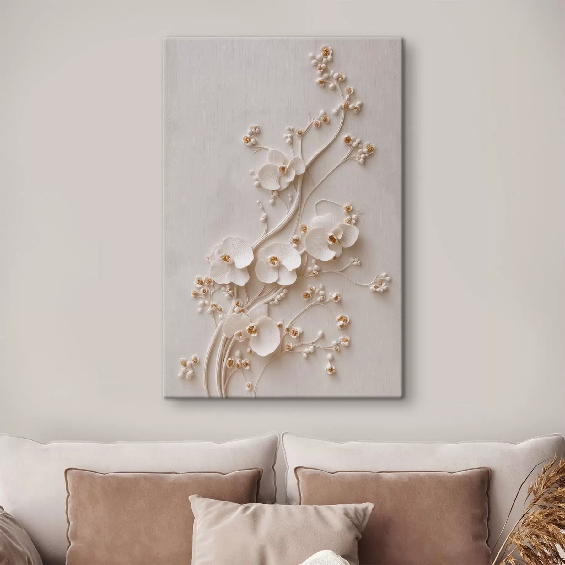 Wandbilder Zarte weiße Orchideen an eleganten Zweigen s49959