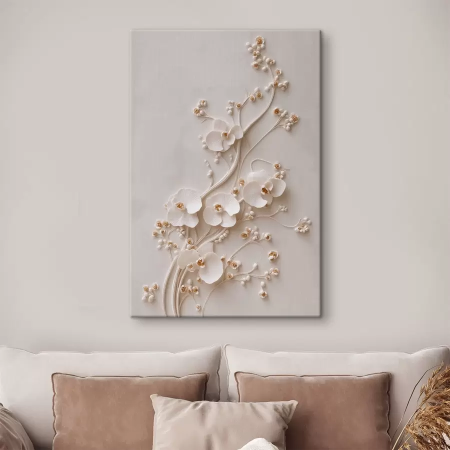 Wandbilder Zarte weiße Orchideen an eleganten Zweigen s49959