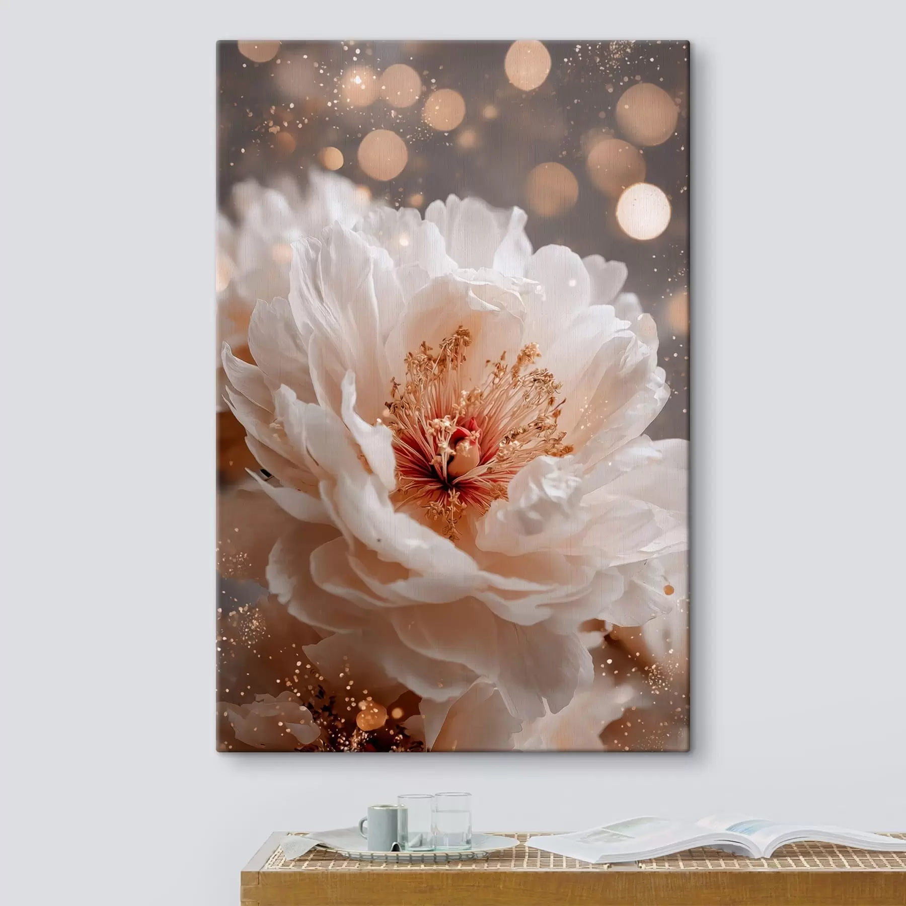 Wandbilder Weiße Blume mit zarten Lichtreflexen s49973