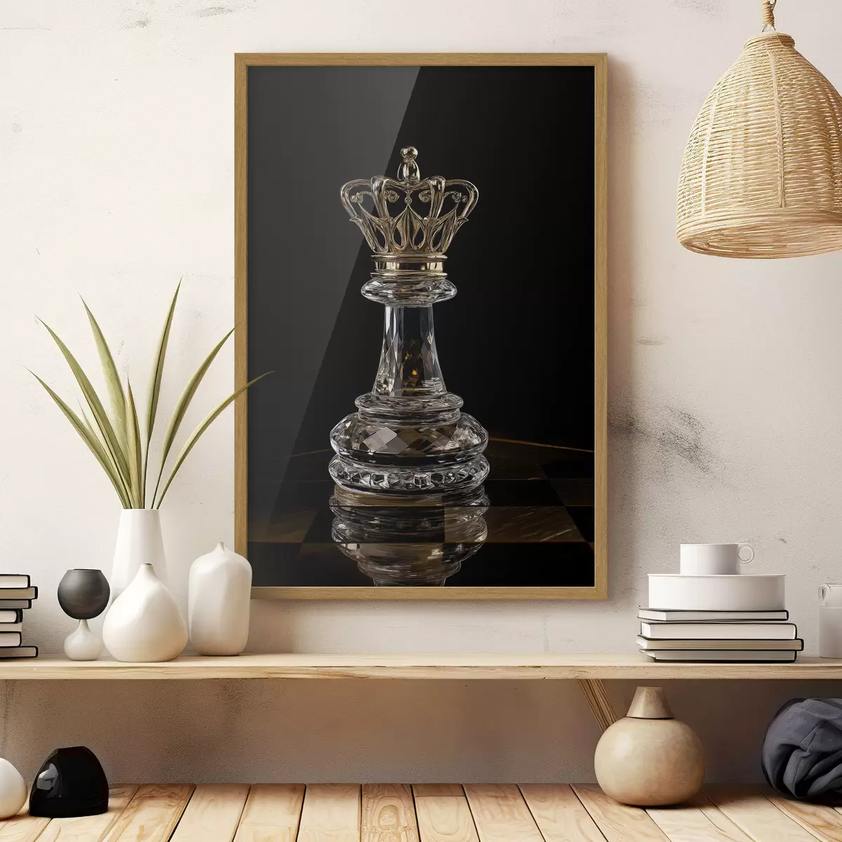 Poster Schachkönigin aus Glas vor dunklem Hintergrund f49946