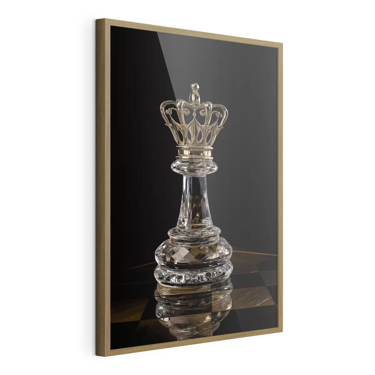 Poster Schachkönigin aus Glas vor dunklem Hintergrund f49946